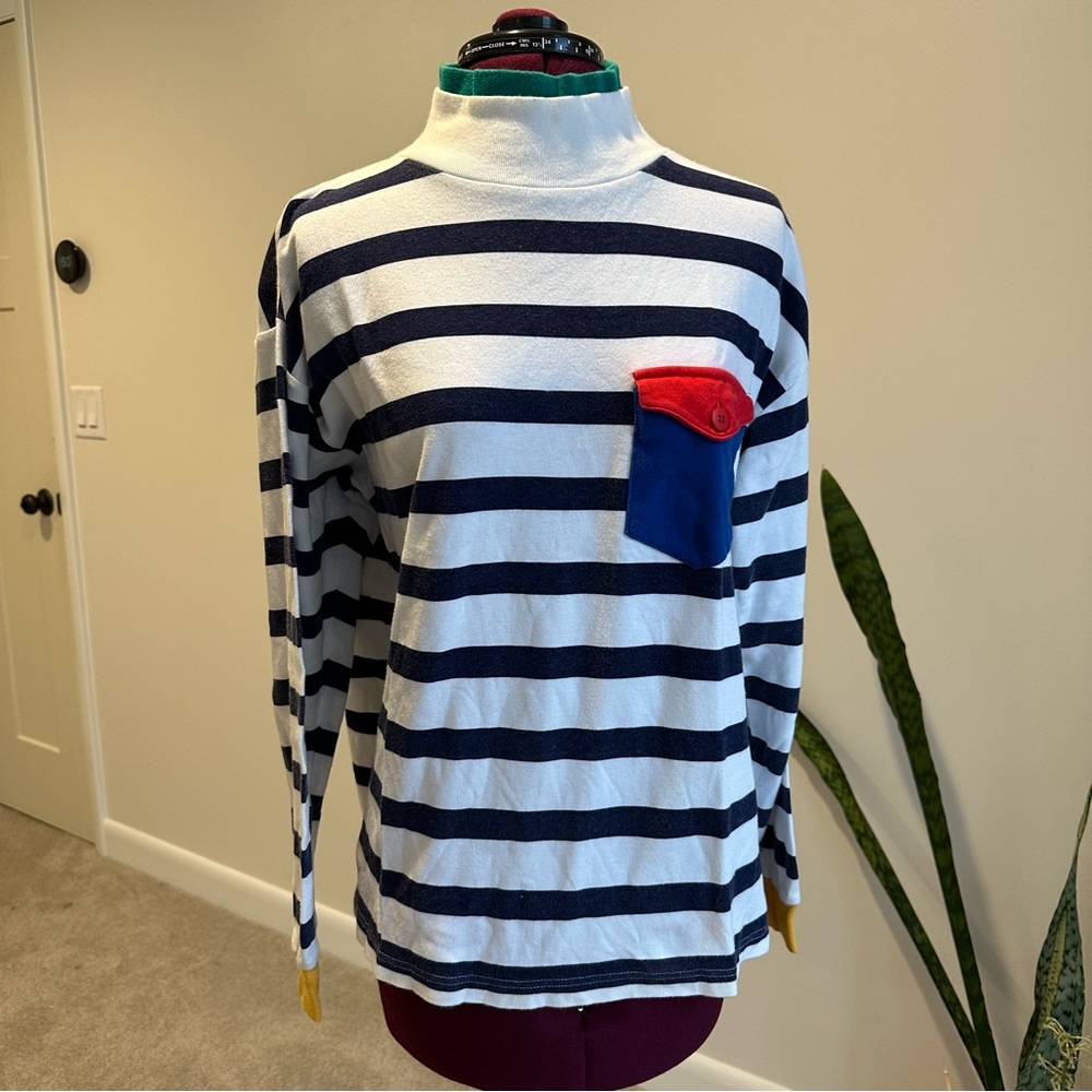Robert Scott ltd Vintage 80s, 90s Striped Colorblock long sleeve mock neck top